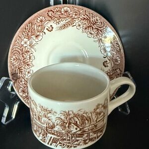 Vintage Churchill Brown Willow Tea Cup & Saucer Brown Transferware England